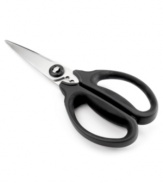 From tough cuts of meat to delicate herbs, these multipurpose shears from OXO do it all in the kitchen. Hardened stainless steel blades breeze through most kitchen tasks with ease, while a built-in herb stripper effectively removes fresh herbs from their stems. Limited lifetime warranty.