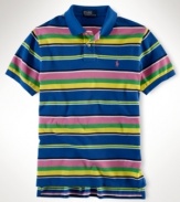 Bold stripes in bright hues add a pop of color to this preppy polo, tailored in breathable cotton mesh for a relaxed, classic fit.