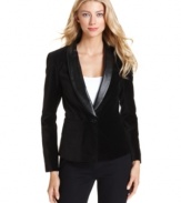 DKNYC's velvet blazer is outfitted with faux leather trim at the collar for a shot of contemporary flair.