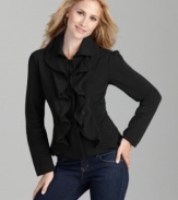 Romantic ruffles dress up this fitted jacket from Style&co. Perfect for taking jeans and tees to the next level of chic!