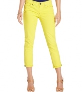 Infuse a shot of color into your summer wardrobe with these brightly hued jeans from Calvin Klein Jeans, featuring a flattering cropped fit and a skinny leg.