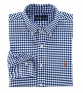 A handsome classic-fitting sport shirt is tailored for comfortable style from smooth oxford-woven cotton with a heritage gingham design.