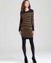 Luxury arrives seaside with this nautical Autumn Cashmere striped cashmere dress boasting chic epaulets and front patch pockets for fall chic.