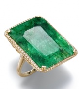 Breathe new life into your look with an accessory infused with the colors of Brasil. This stunning statement ring features a rectangular-cut dyed green sapphire (22-1/2 ct. t.w.) that stands out against a frame of round-cut diamonds (1/3 ct. t.w.). Crafted in 14k gold.