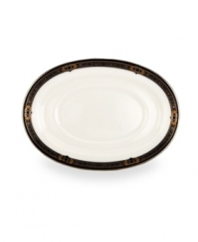 The Vintage Jewel pattern from Lenox's dinnerware and dishes collection evokes a more gracious era, combining white bone china with a dark, richly patterned band accented with subtle touches of cobalt blue. Qualifies for Rebate