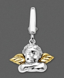 Your very own guardian angel. Add this sterling silver angel with 14k gold wings to your charm collection as a reminder of those looking over you. Approximate drop: 1/2 inch.