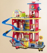 This deluxe wooden set is loaded with fun, interactive features to keep kids entertained for hours. They'll love driving cars and trucks up the winding ramp as they visit the drive-thru, the service station, even a car wash with moving scrubbers!