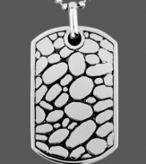 Take on the latest trend in this stylish men's pendant. Set in stainless steel a chic dog tag pendant features a unique textured design. Approximate length: 24 inches. Approximate drop length: 1-1/2 inches. Approximate drop width: 1 inch.