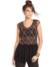 Allover beading adds a global-inspired flair to this Free People chiffon top -- perfect for chic soiree look!