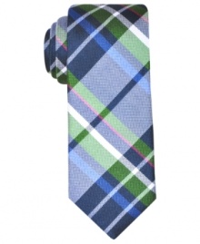 Plaid pops off any solid shirt for a bold statement any time you walk into the room wearing this skinny tie from Ben Sherman.