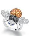 Incorporate a little buzz-worthy style. This sweet bee ring shines with the addition of round-cut black spinel (1/4 ct. t.w.), white topaz (5/8 ct. t.w.) and citrine (1 ct. t.w.) with sapphire accents as eyes. Size 7.