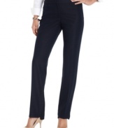 T Tahari's latest pants feature a clean, streamlined fit and vented cuffs.