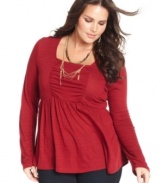 Land a super-cute look with Lucky Brand Jeans' ruched plus size top.