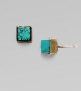 Simply chic style with turquoise cube stones. TurquoiseBrassSize, about ¼Post backMade in USA