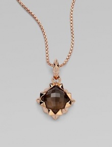 From the Superstud Collection. A faceted dome of deeply toned smoky quartz is layered over mother-of-pearl, creating richness and depth in this striking pendant within a spiky zigzag setting on a glowing box chain.Smoky quartz and white mother-of-pearlRose goldplated sterling silverChain length, about 18Pendant length, about 1¾Lobster claspImported