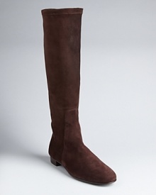 The height of perfection, these Delman tall boots are crafted out of exquisite flexible suede.