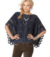 Layer on boho flair with this Free People woven crochet cape -- metallic details add a hint of modern shine!