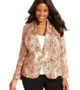 Give your wardrobe the wow impact with INC's printed plus size blazer. Perfect for adding a fashionable edge to basic separates or sleek dresses.