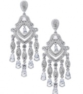 Grand sophistication, by Eliot Danori. A timeless chandelier earring silhouette is adorned with crystal and cubic zirconia sparkle (12 ct. t.w.). Crafted in rhodium-plated mixed metal. Approximate drop: 2 inches.