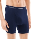 Everyday boxer briefs are essential to every man's basic wardrobe, so stock up with a 2-pack of these boldly hued Calvin Klein basics in soft, breathable cotton with a bit of stretch for added support.