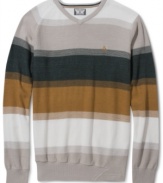 Reverse trends of boring sweater style with this inside-out striped v-neck from Volcom.