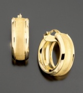 Infuse every day with sophistication. Satin and polished treatments pair perfectly on beautiful 14k gold hoop earrings.