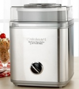 When they're screaming for ice cream, give them what they want with this sleek and compact ice cream maker. They won't have to wait long - 25 minutes is all it takes for the heavy-duty motor to mix up creamy frozen desserts or drinks. The double-insulated freezer bowl holds up to 2 quarts and a large ingredient spout provide plenty of room to add your favorite mix-ins. Housed in shining brushed stainless steel, this appliance looks great on any countertop.