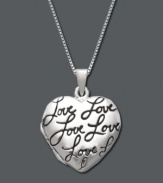 Keep all the secrets of your heart in one safe place. A real locket features the word Love written on its polished sterling silver surface. Approximate length: 18 inches. Approximate drop: 1 inch.