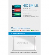 GO SMiLE's exclusive Ampoule Technology Delivery System lets you polish your teeth and keep them white with deliciously refreshing Touch Up ampoules. Get a just-brushed feeling - anytime, anywhere. Flip, Pop, Touch Up! Includes carrying case. 14 ampoules, .02 oz. each. 