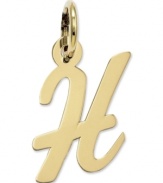 The perfect gift for Heather. This polished H initial charm features a pretty, small script design in 14k gold. Chain not included. Approximate length: 7/10 inch. Approximate width: 3/10 inch.