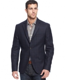 Confidently take care of business in this polished windowpane sport coat from Tallia.