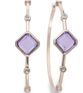 Purple perfection. Victoria Townsend's pretty hoop earrings feature square-cut amethyst (5-1/2 ct. t.w.) and a sparkling diamond accents in 18k rose gold over sterling silver. Approximate diameter: 2 inches.