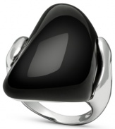 Tough rocks! This bold onyx ring (32-1/2 ct. t.w.) features a funky asymmetrical shape in polished sterling silver. Size 7.