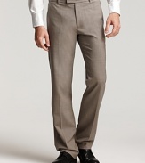 A sleek classic: Theory's straight leg pant with a besom back pockets in a unique heather hue.