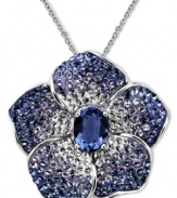 Fresh as a daisy. Kaleidoscope's exquisite flower pendant shines with the addition of purple, blue, and clear crystals with Swarovski elements. Setting and chain crafted in sterling silver. Approximate length: 18 inches. Approximate drop: 1-9/10 inches.