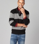 Be style savvy in broad stripes featured on this Tommy Hilfiger half-button sweater.