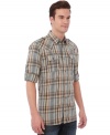 A real cool hand. This laid-back plaid shirt from Buffalo David Bitton is always ready to go.