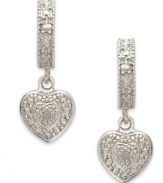 Hearts in the right place. Victoria Townsend's drop earrings, crafted from sterling silver, sparkle with diamond accents. Approximate drop: 3/4 inches. Approximate width: 1/3 inch.