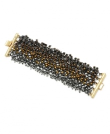 Mix it up. A chic combination of gold, silver, bronze and hematite tone mixed metal serves as the stylish setting for this Kenneth Cole New York bracelet. Embellished with an array of beads, it includes a secure box and tongue clasp closure. Approximate length: 7-1/2 inches.