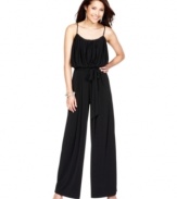 Suzi Chin's jumpsuit is super stylish with its blouson-like bodice fit and flattering self-tie waist. Pair with strappy, sky-high heels for a look that's sure to turn heads!