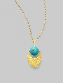 From the Lobe Collection. A round turquoise drop and 24K gold crescent hang on a delicate chain link.Turquoise 24K gold Length, about 16 - 18 Pendant, about ¼ Pelican clasp closure Imported 