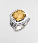 From the Albion Collection. Radiantly faceted citrine glows within a smooth setting and a double cable band of sterling silver. Citrine Sterling silver About ½ square Made in USA