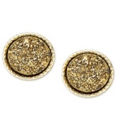 The golden days of summer. Bring the heat with you year round in these exotic stud earrings. Glowing bronze druzy serves as the focal point in a 14k gold setting. Approximate diameter: 1/2 inch.