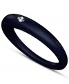 Stackable style with a hint of sparkle! DUEPUNTI's unique ring is crafted from navy blue-colored silicone with a round-cut diamond accent. Set in sterling silver. Ring Size Small (4-6), Medium (6-1/2-8) and Large (8-1/2-10)