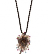 A garden of exotic color. Le Vian's beautiful pendant combines smokey quartz (18-1/3 ct. t.w.), white topaz (1/2 ct. t.w.) and chocolate diamonds (5/8 ct. t.w.) with blue topaz, green amethyst and rubellite accents. Set in 14k rose gold on a black cord chain. Approximate length: 18 inches. Approximate drop: 2-1/4 inches.