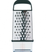 Hard cheese, fresh spices, bittersweet chocolate -- whatever flavor you desire -- grated to the perfect size. This box grater from OXO even has a special detachable container that catches ingredients as you grate, so you can measure, store and prevent tabletop mess all at the same time. Limited lifetime warranty.