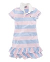 The classic striped cotton jersey rugby shirt inspired a comfortable dress finished with a pretty ruffled hem.