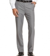 Sleek and sophisticated, these sharkskin flat front dress pants from Calvin Klein offers an extra helping of modern polish during the workweek.