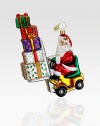 The elves need some help this year and Santa knows exactly what will do the job: A festive forklift! Hand-blownHand-painted6½ tallMade in Poland