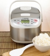 Rice done right. This rice cooker ensures each grain is perfectly prepared, done just how you need it with intuitive menu settings: white/sushi, porridge, brown and quick cook. The automatic keep warm feature helps maintain freshness until ready to serve. One-year limited warranty. Model NS-LAC05.